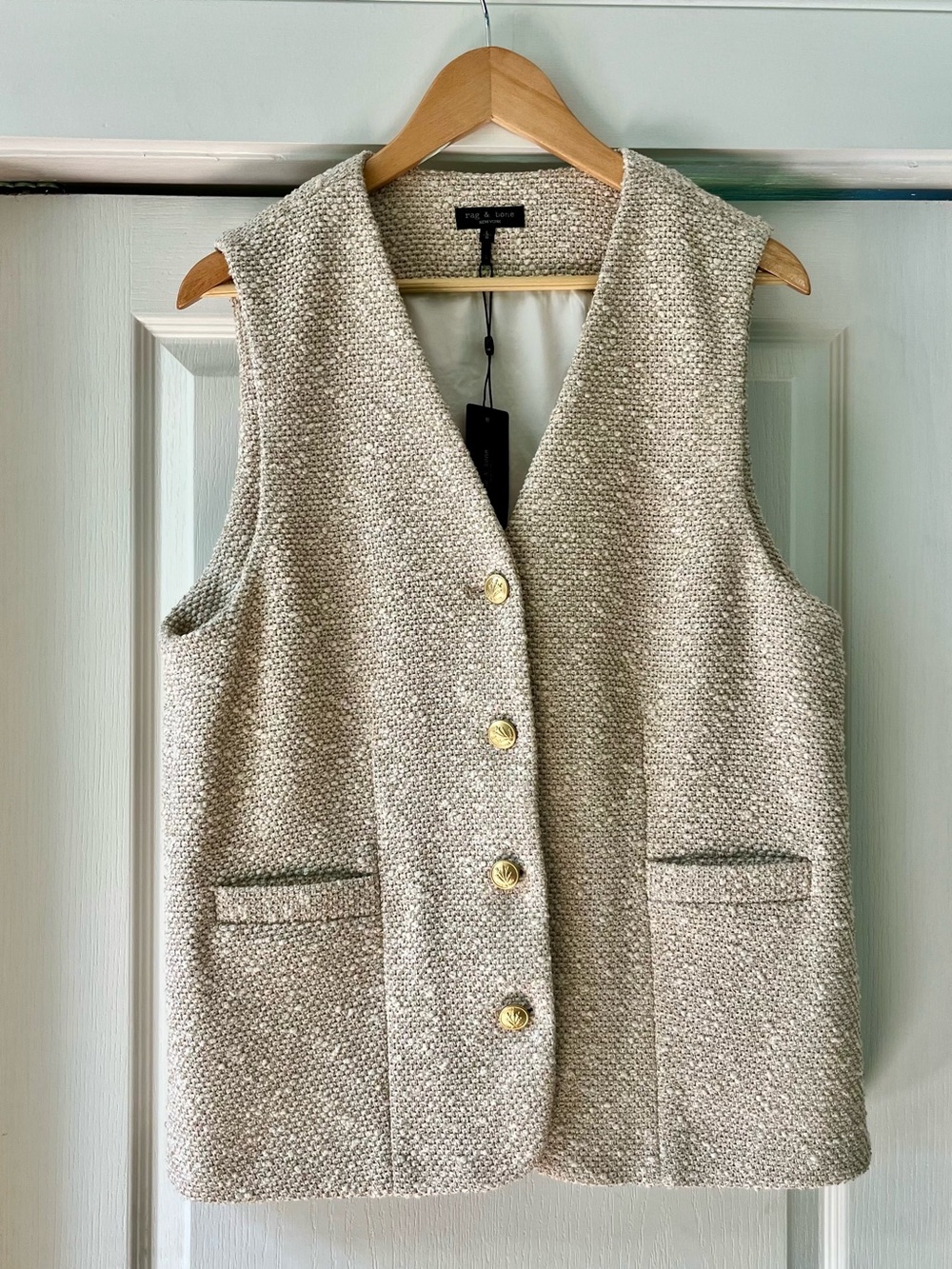 NWT Rag & Bone Ivory Charlotte Vest gold buttons (Size Large) $398